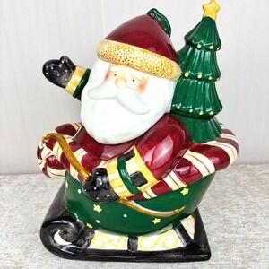 Vintage 90s Debbie Mum Sakura Santa Cookie Jar Santa's Spirit Sleigh With Box